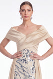 Off the Shoulder Champagne A-Line Long Mother Of the Bride Dress with Sequins