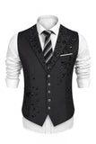Black Peak Lapel Single Breasted Men's Suit Vest with Beading