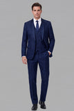 Dark Navy 3 Piece Shawl Lapel Slim Fit Men's Suits