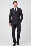 Black Peak Lapel 2 Piece Double Breasted Men's Work Suits