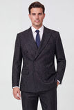 Black Peak Lapel 2 Piece Double Breasted Men's Work Suits