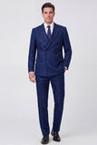 Black Peak Lapel 2 Piece Double Breasted Men's Work Suits