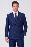 Black Peak Lapel 2 Piece Double Breasted Men's Work Suits