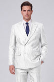 Black Peak Lapel 2 Piece Double Breasted Men's Work Suits