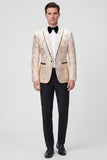 2 Piece Gold Shawl Lapel Jacquard Men's Suits