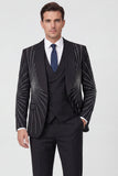 Black Shawl Lapel 3 Piece Slim Fit One Button Men's Suits with Beading