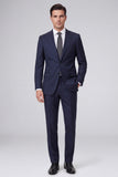 Dark Navy Peak Lapel 2 Piece One Button Men's Business Suits