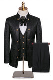 3 Piece Black Flower Single Breasted Jacquard Men's Prom Suits