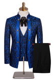 3 Piece Black Flower Single Breasted Jacquard Men's Prom Suits