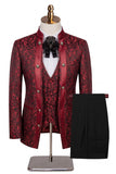 3 Piece Black Flower Single Breasted Jacquard Men's Prom Suits