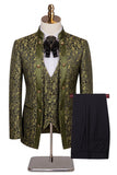 3 Piece Black Flower Single Breasted Jacquard Men's Prom Suits