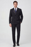 Black 2 Piece Notched Lapel Double Breasted Men's Suits