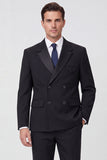 Black 2 Piece Notched Lapel Double Breasted Men's Suits