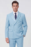 Black 2 Piece Notched Lapel Double Breasted Men's Suits