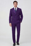 Black 2 Piece Notched Lapel Double Breasted Men's Suits