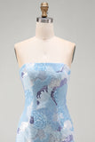 Strapless Blue Bodycon Short Cocktail Dress with Beading