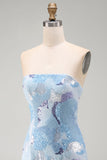 Strapless Blue Bodycon Short Cocktail Dress with Beading
