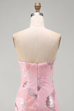Pink Strapless Bodycon Beaded Short Cocktail Dress