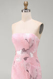 Pink Strapless Bodycon Beaded Short Cocktail Dress
