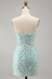 Mint Floral Strapless Bodycon Sequins Short Cocktail Dress