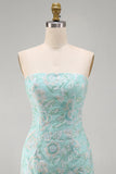 Mint Floral Strapless Bodycon Sequins Short Cocktail Dress