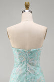 Mint Floral Strapless Bodycon Sequins Short Cocktail Dress