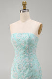 Mint Floral Strapless Bodycon Sequins Short Cocktail Dress