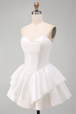 Sweetheart White A-Line Tiered Corset Short Homecoming Dress