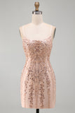 Champagne Bodycon Sequins Short Homecoming Dress with Lace Up Back