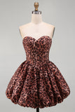 Sweetheart Leopard A-Line Corset Bubble Hem Homecoming Dress with Lace Up Back