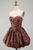 Sweetheart Leopard A-Line Corset Bubble Hem Homecoming Dress with Lace Up Back