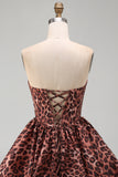Sweetheart Leopard A-Line Corset Bubble Hem Homecoming Dress with Lace Up Back