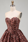 Sweetheart Leopard A-Line Corset Bubble Hem Homecoming Dress with Lace Up Back