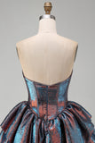 Iridescent Metallic Strapless Corset Tiered Basque Waist Homecoming Dress with Ruffles