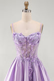 A-Line Lilac Sheer Corset 3D Flowers Beaded Short Homecoming Dress with Ruffles