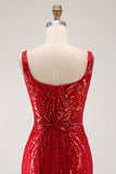 Sparkly Burgundy Bodycon Sequins Square Neck Short Homecoming Dress