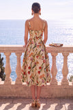 Apricot Square Neck A-Line Jacquard Floral Midi Dress