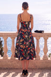Apricot Square Neck A-Line Jacquard Floral Midi Dress
