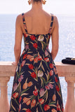 Apricot Square Neck A-Line Jacquard Floral Midi Dress
