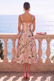 Apricot Square Neck A-Line Jacquard Floral Midi Dress