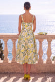 Apricot Square Neck A-Line Jacquard Floral Midi Dress
