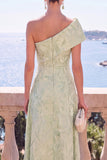 Green A-Line Jacquard Asymmetrical Midi Floral Dress