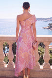 Green A-Line Jacquard Asymmetrical Midi Floral Dress
