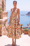 Olive Sweetheart A-Line Jacquard Ruched Floral Midi Dress