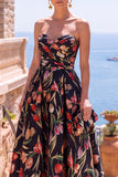 Olive Sweetheart A-Line Jacquard Ruched Floral Midi Dress