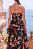Olive Sweetheart A-Line Jacquard Ruched Floral Midi Dress