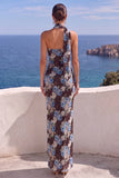One Shoulder Mermaid Orange Maxi Floral Dress