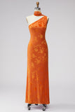 One Shoulder Mermaid Orange Maxi Floral Dress