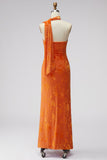 One Shoulder Mermaid Orange Maxi Floral Dress