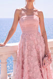 Strapless Blue A-Line Midi Floral Dress with Appliques